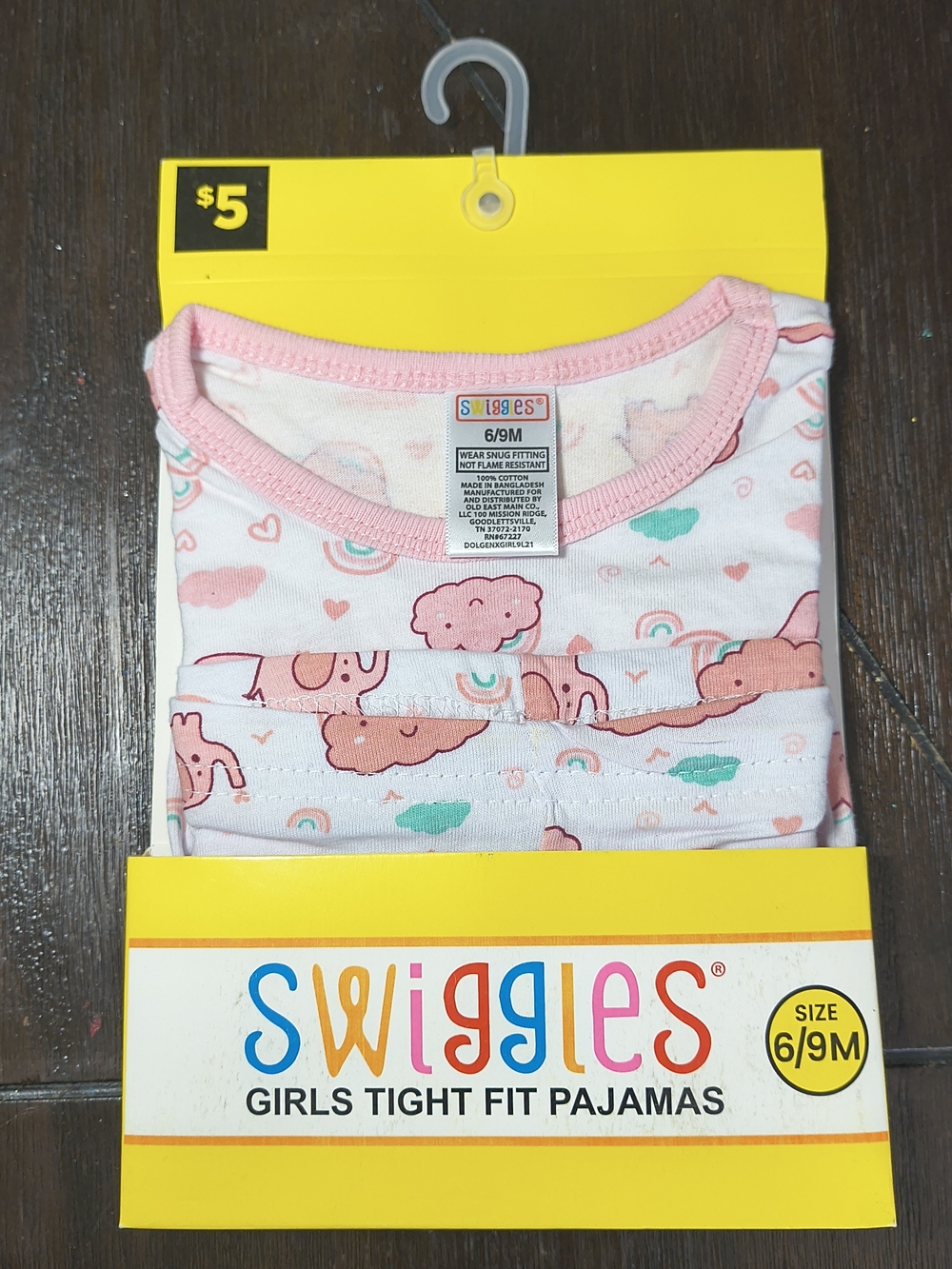 Swiggles Girls Pink Cloud & Elephants Tight Fit Pajama Set